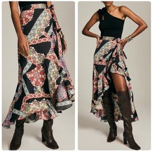 EUC Anthropologie Maeve Ruffle Wrap Midi Skirt